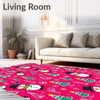 Whimsical Snowman Trees Hot Pink Rug