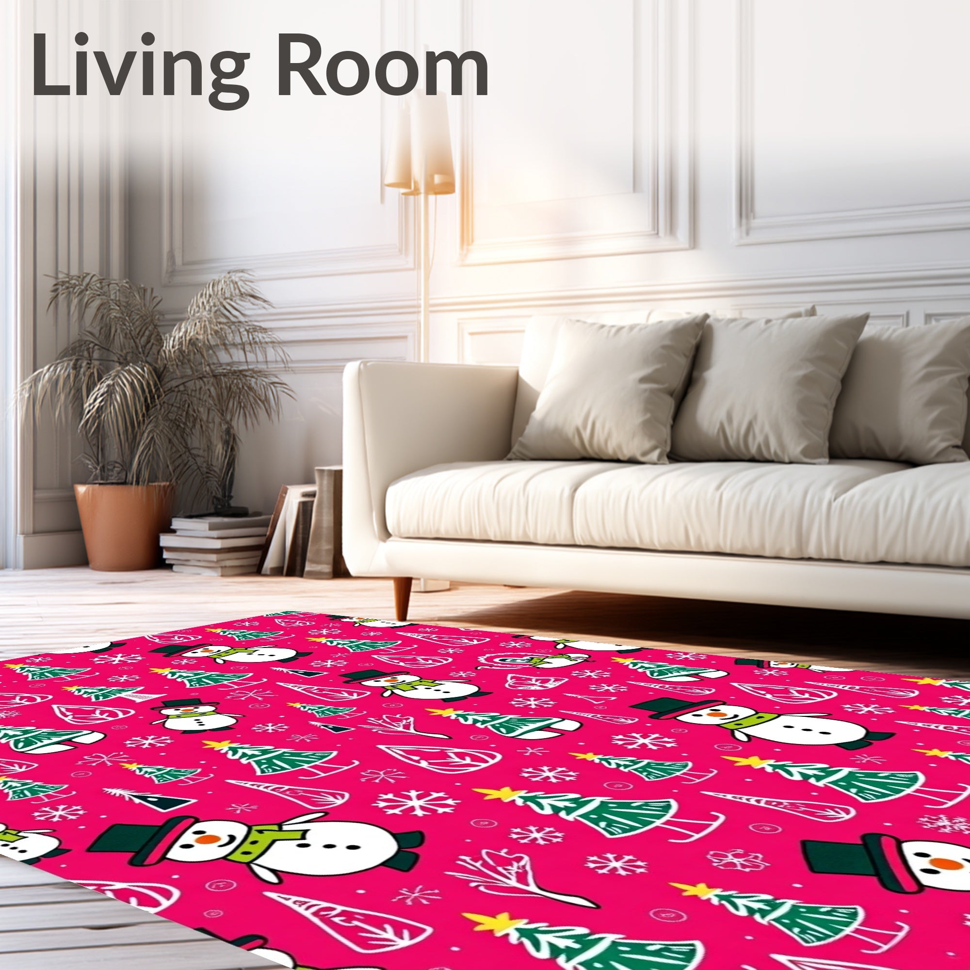 Whimsical Snowman Trees Hot Pink Rug