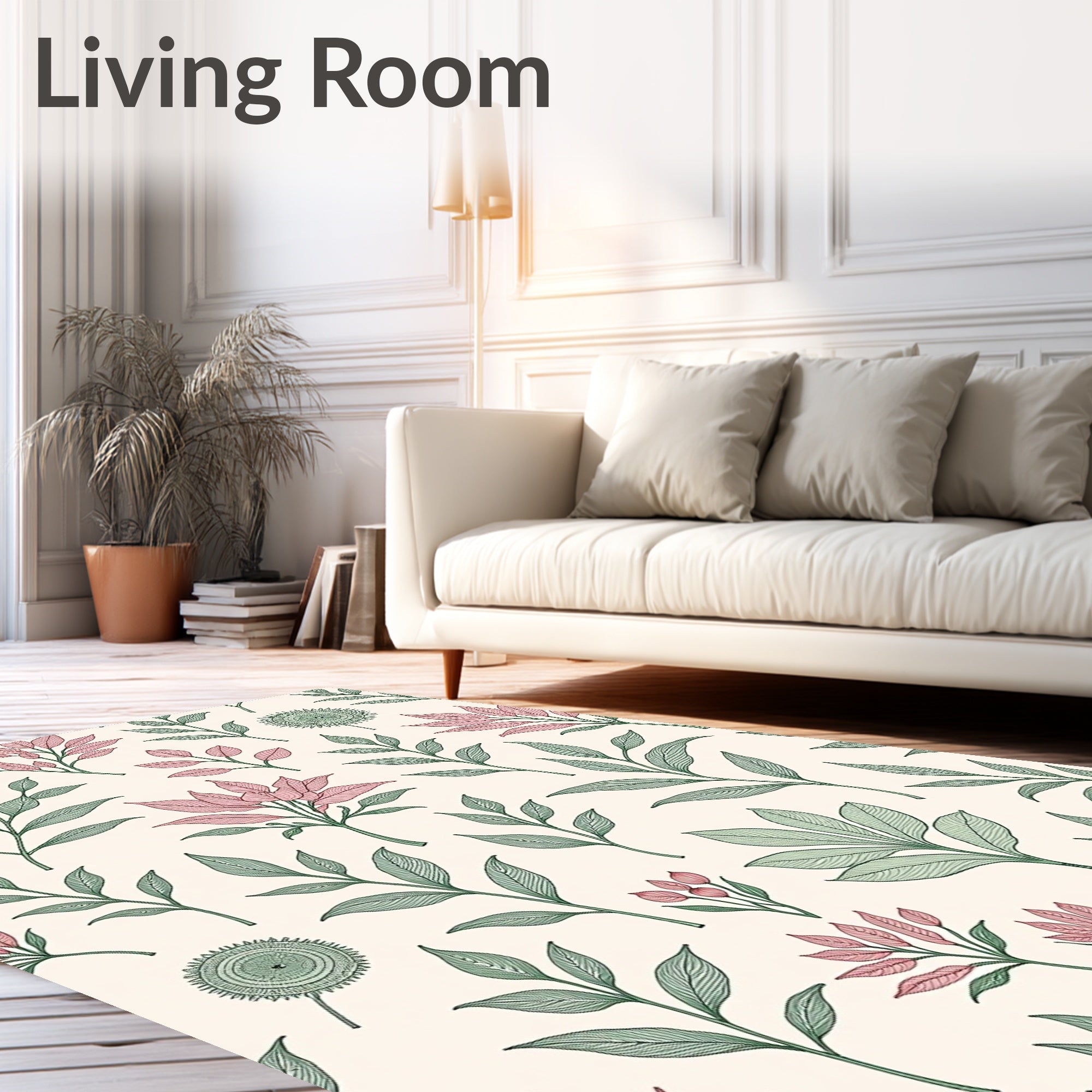 Delicate Pink Green Leafy Branches Rug
