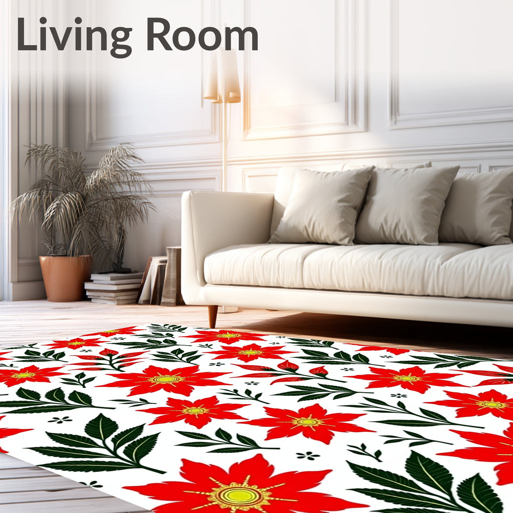 Vibrant Scarlet Floral Foliage Garland Rug