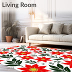 Vibrant Scarlet Floral Foliage Garland Rug