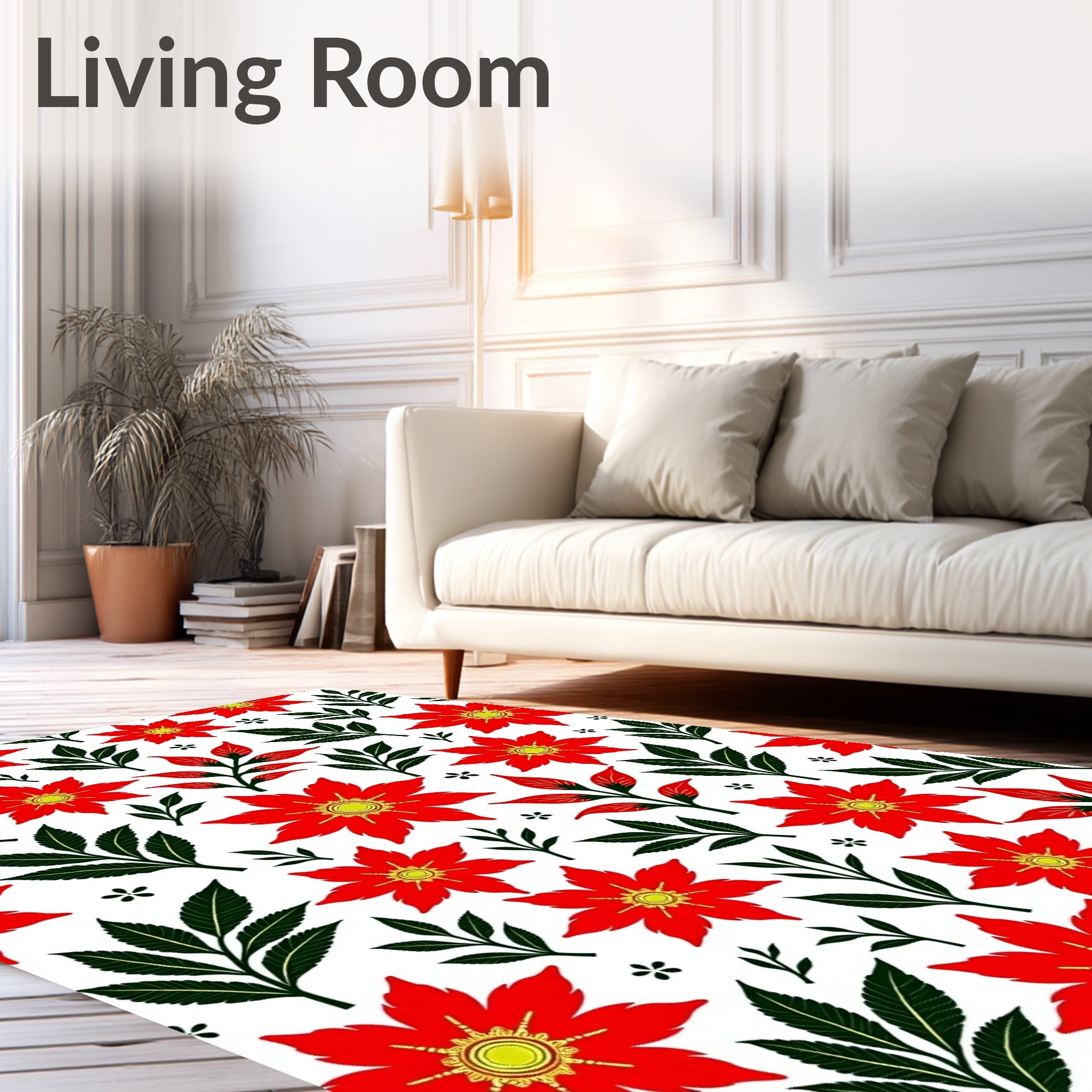 Vibrant Scarlet Floral Foliage Garland Rug