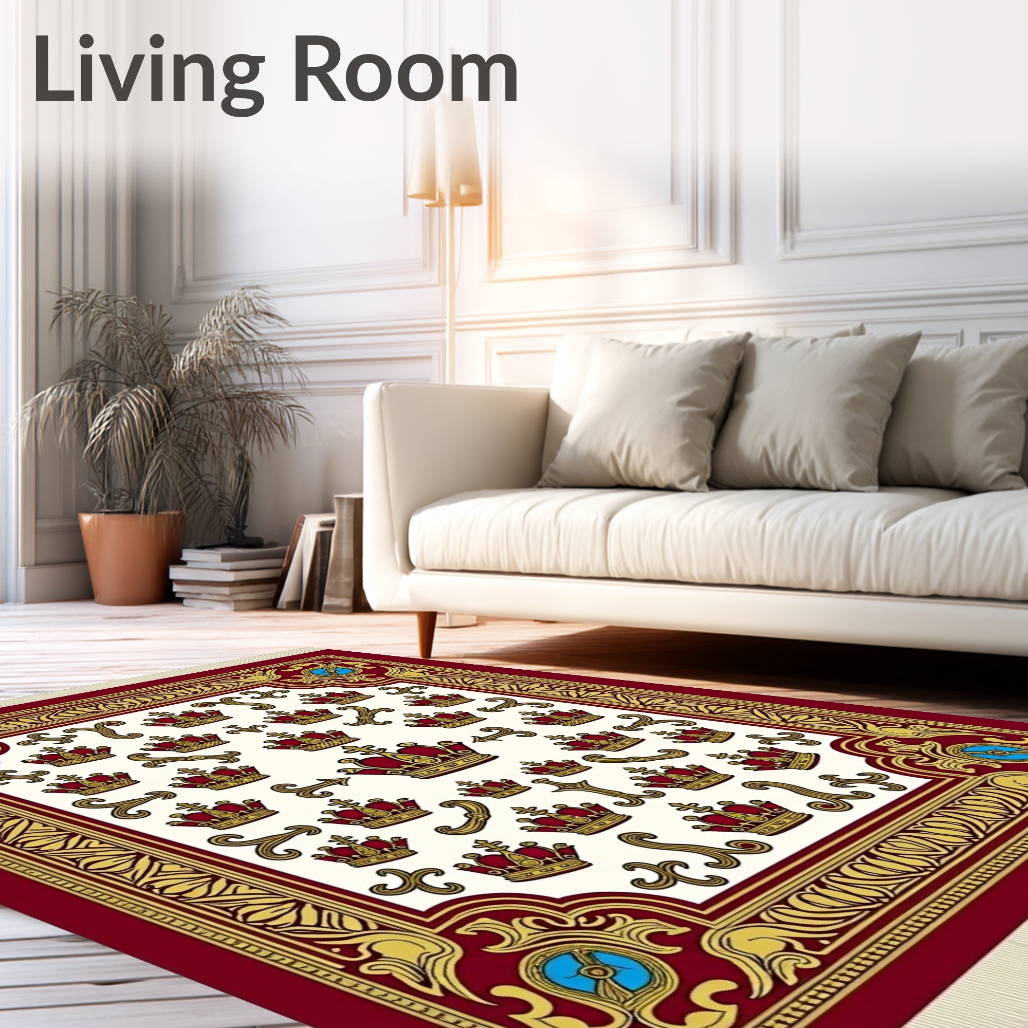 Regal Crown Embellished Golden Border Rug