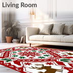 Red Christmas Reindeer Snowflake Border Rug