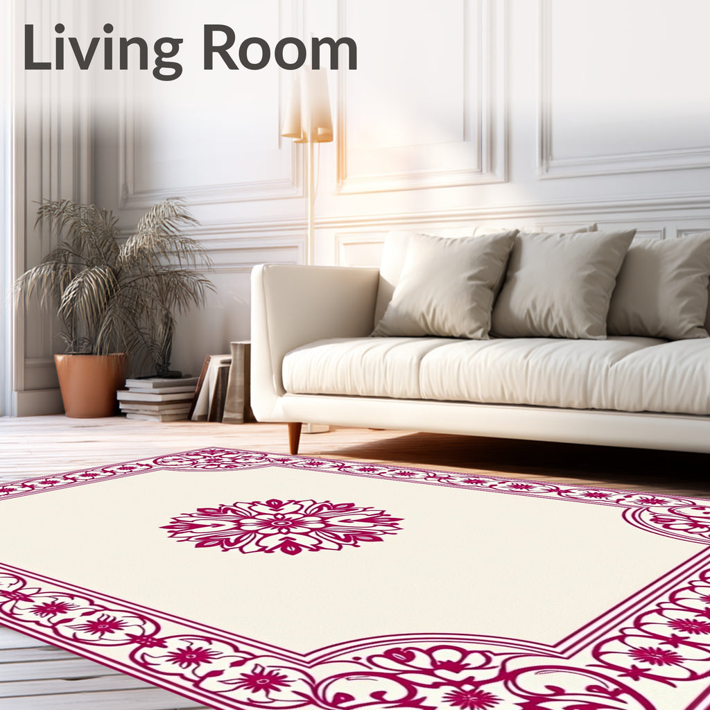 Deep Pink Floral Crested Border Rug