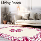 Deep Pink Floral Crested Border Rug