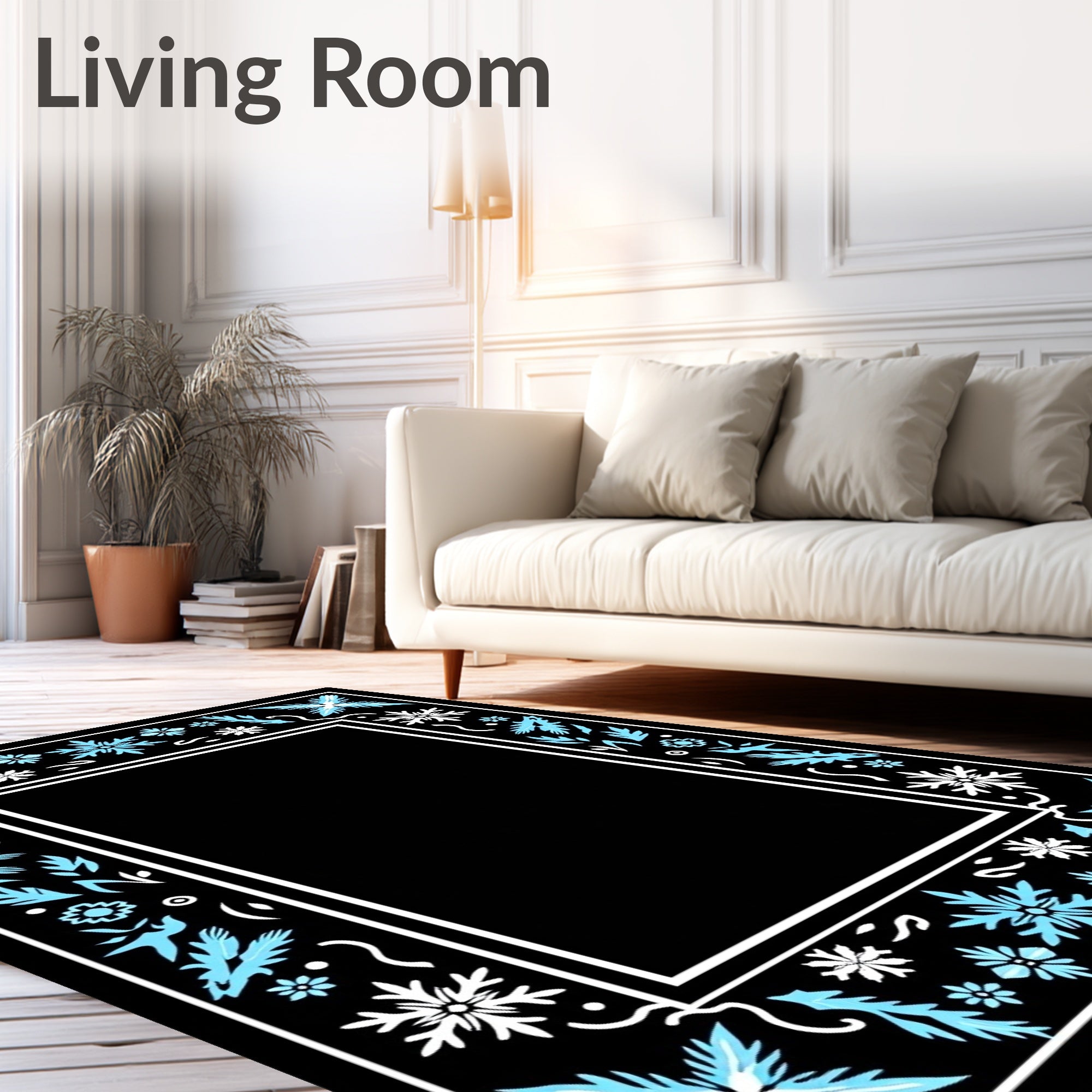 Winter Sky Floral Border Rug