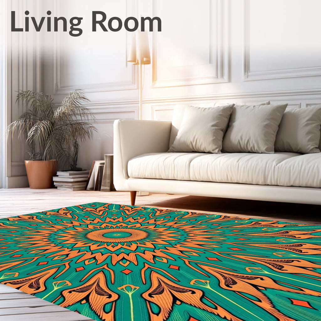 Vibrant Orange Teal Mandala Rug
