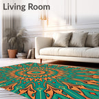 Vibrant Orange Teal Mandala Rug