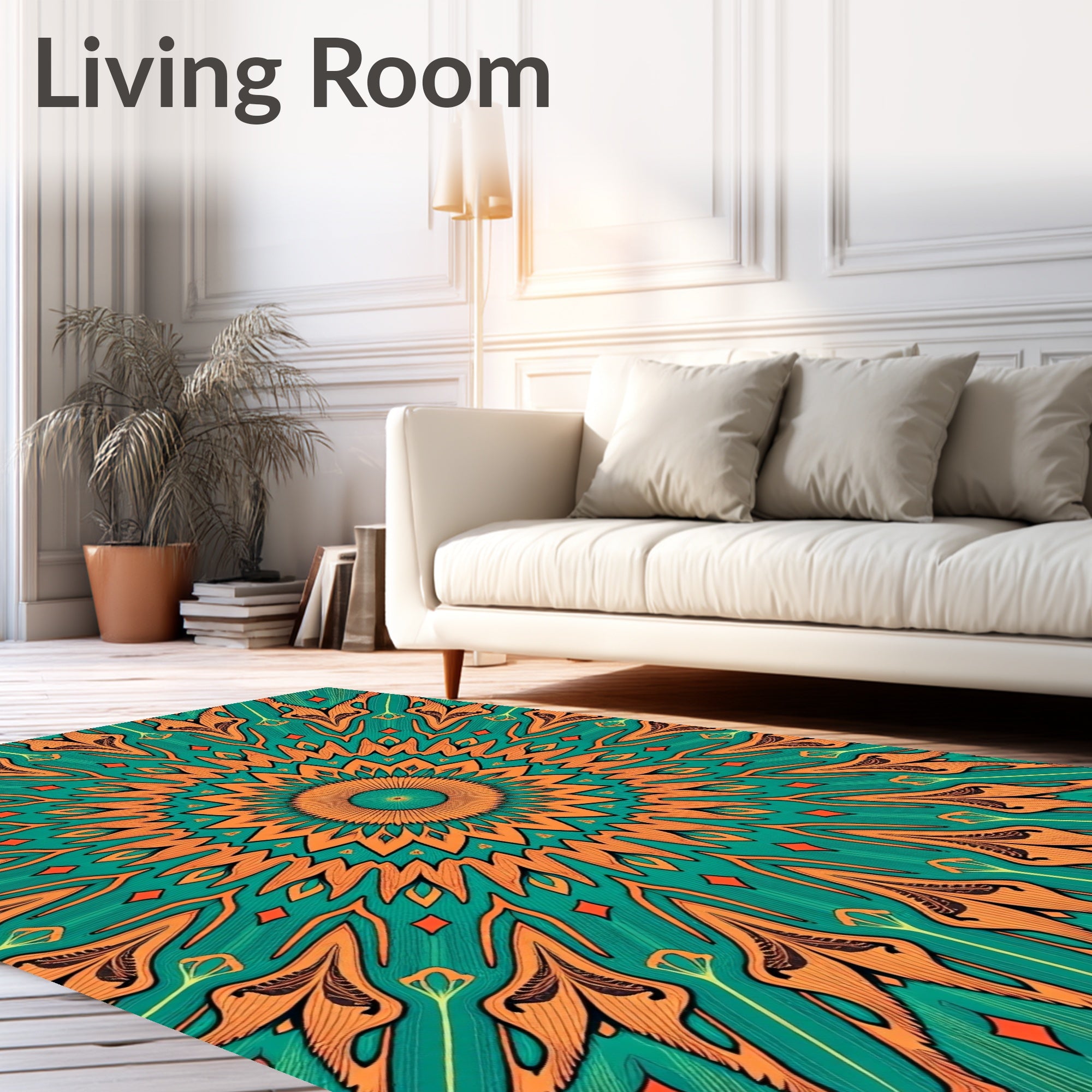 Vibrant Orange Teal Mandala Rug