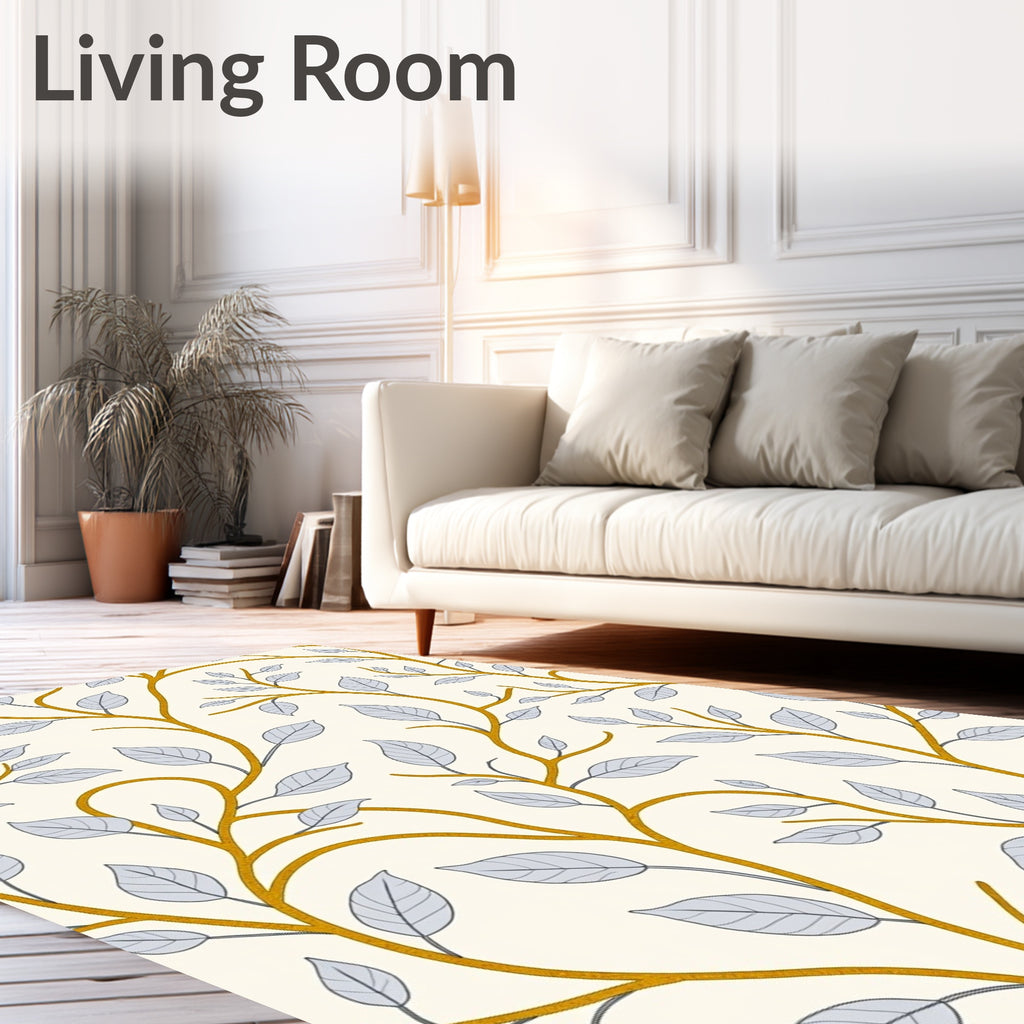 Golden Vine Gray Leaf Foliage Rug