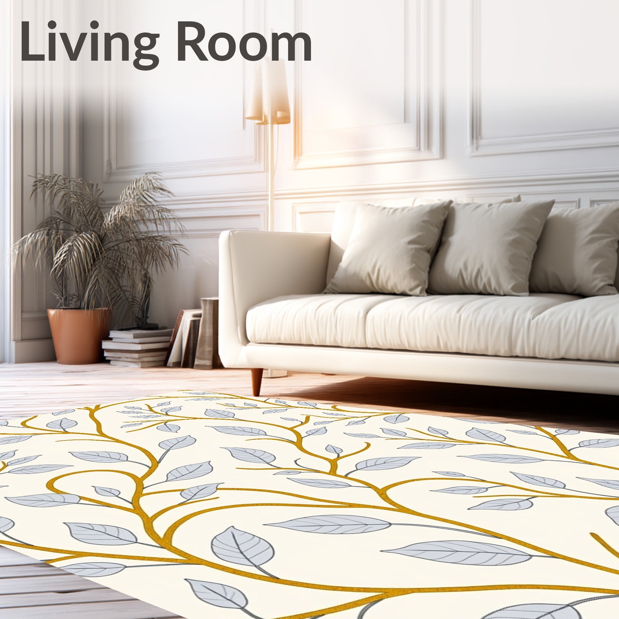 Golden Vine Gray Leaf Foliage Rug