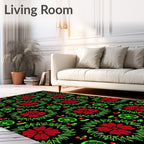 Crimson Red Floral Green Garland Rug