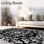 Black White Ornate Floral Bloom Rug