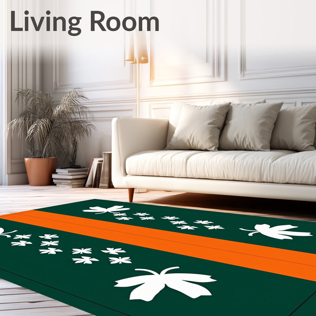 Forest Green Orange Leaf Cascade Rug