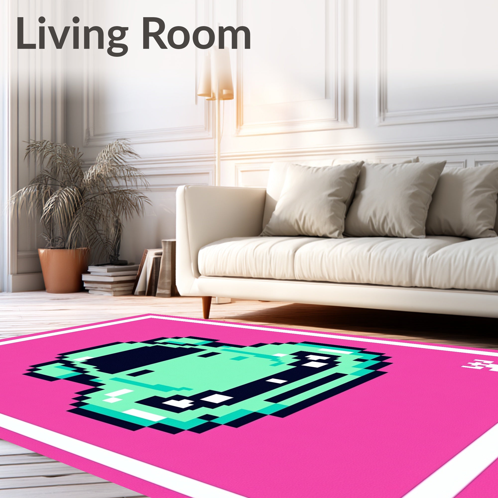 Pixelated Teal Sports Car Pink Background Rug