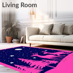 Vibrant Pink Deer Night Sky Stars Rug