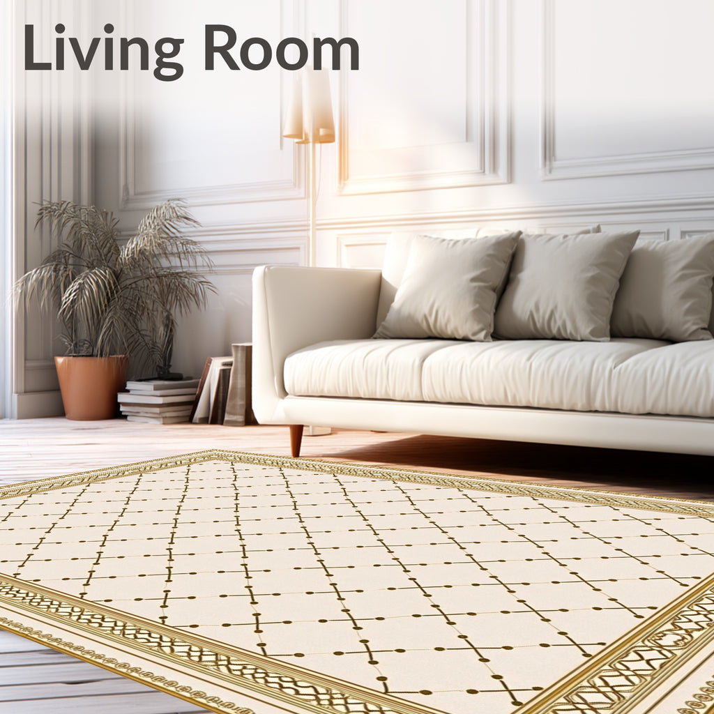 Cream Geometric Diamond Border Rug