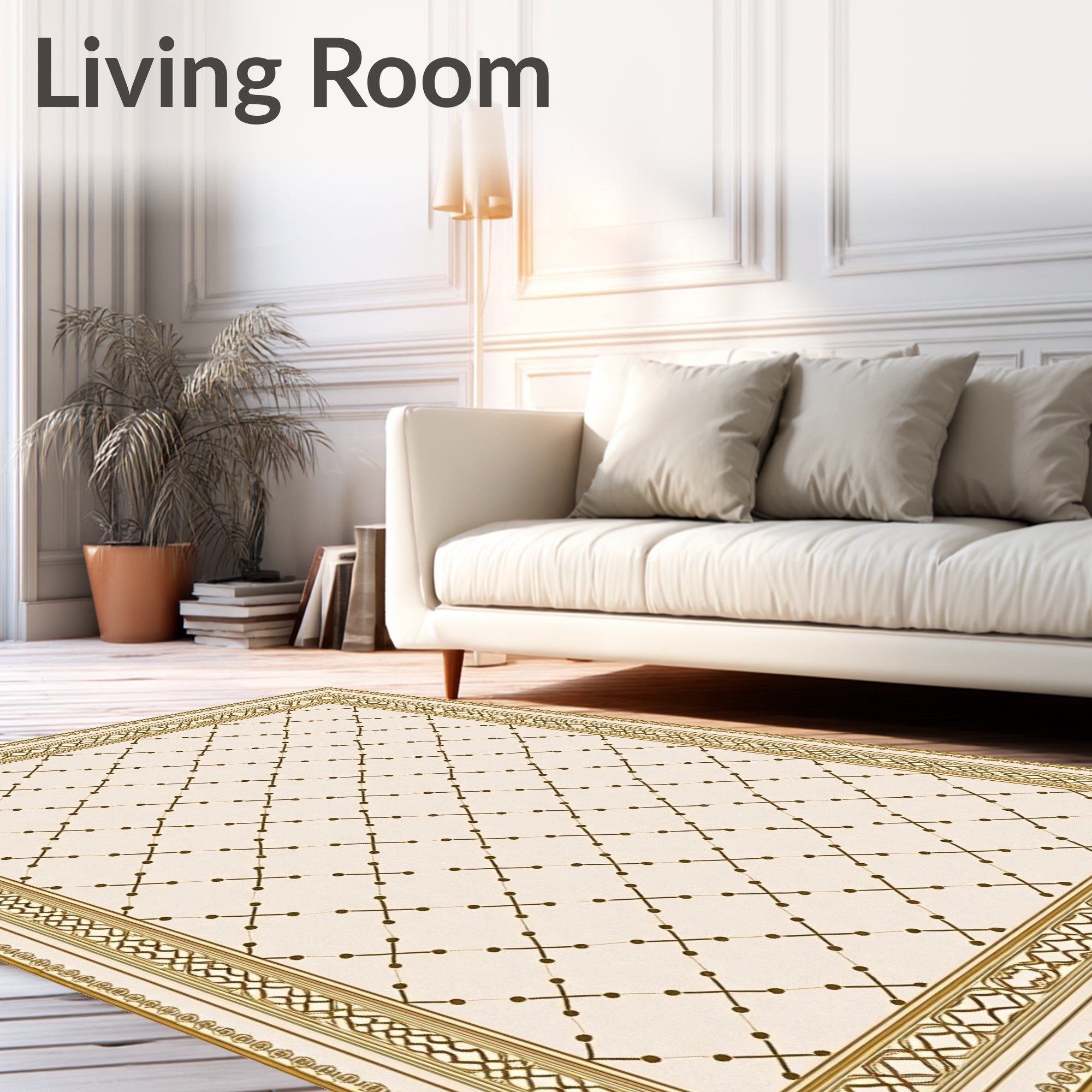 Cream Geometric Diamond Border Rug