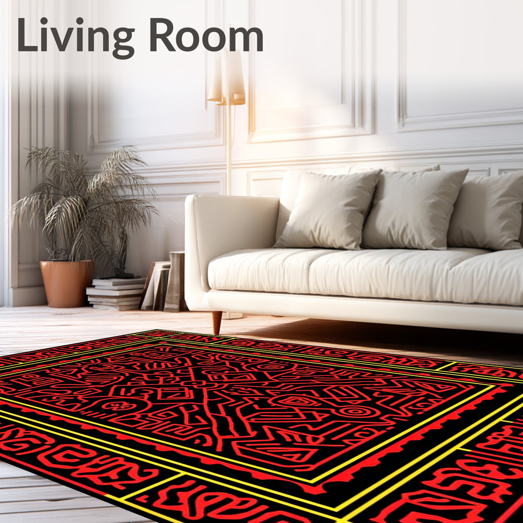 Bold Red Abstract Geometric Frame Rug