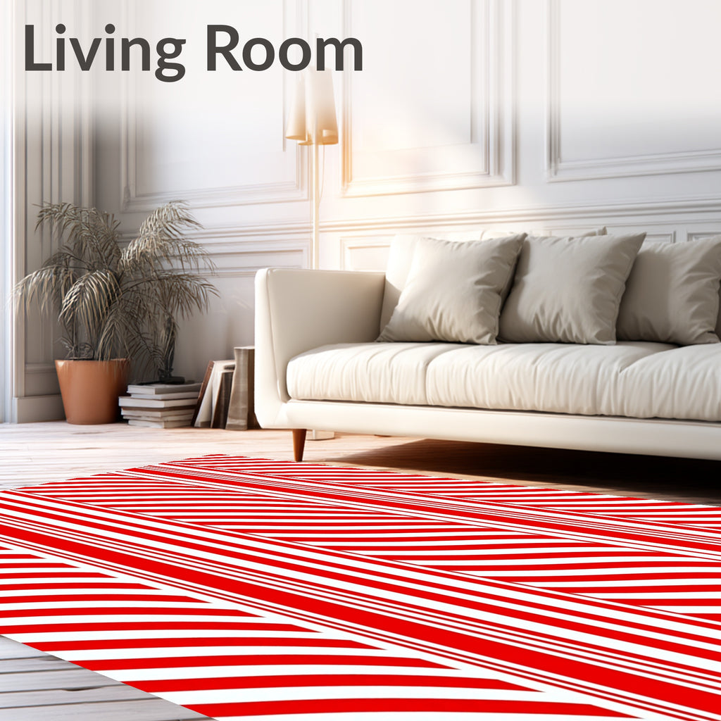 Crimson And White Graphic Stripes Rug