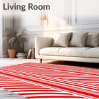 Crimson And White Graphic Stripes Rug