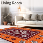 Crimson White Floral Starburst Border Rug