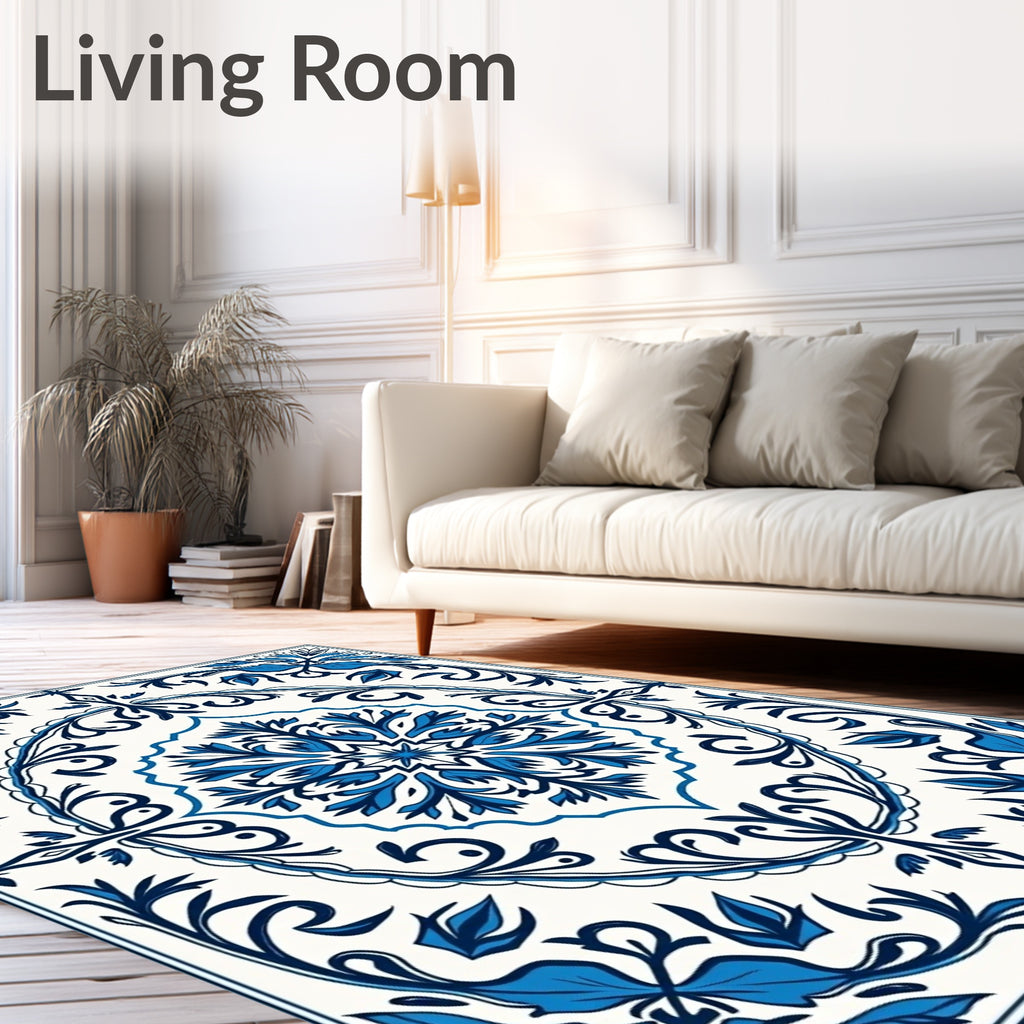 Classic Blue Floral Medallion Rug