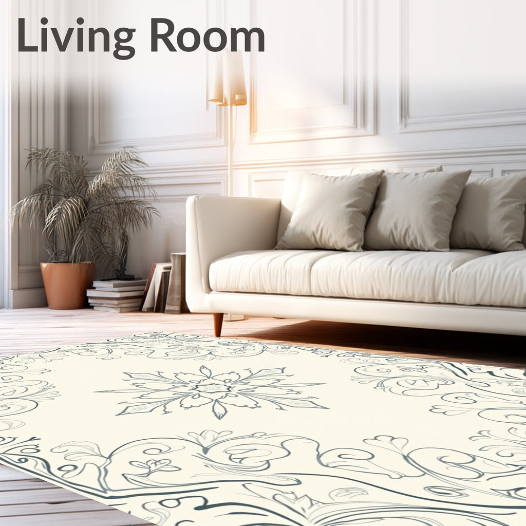 Cream and Blue Floral Medallion Rug