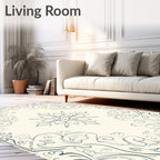 Cream and Blue Floral Medallion Rug