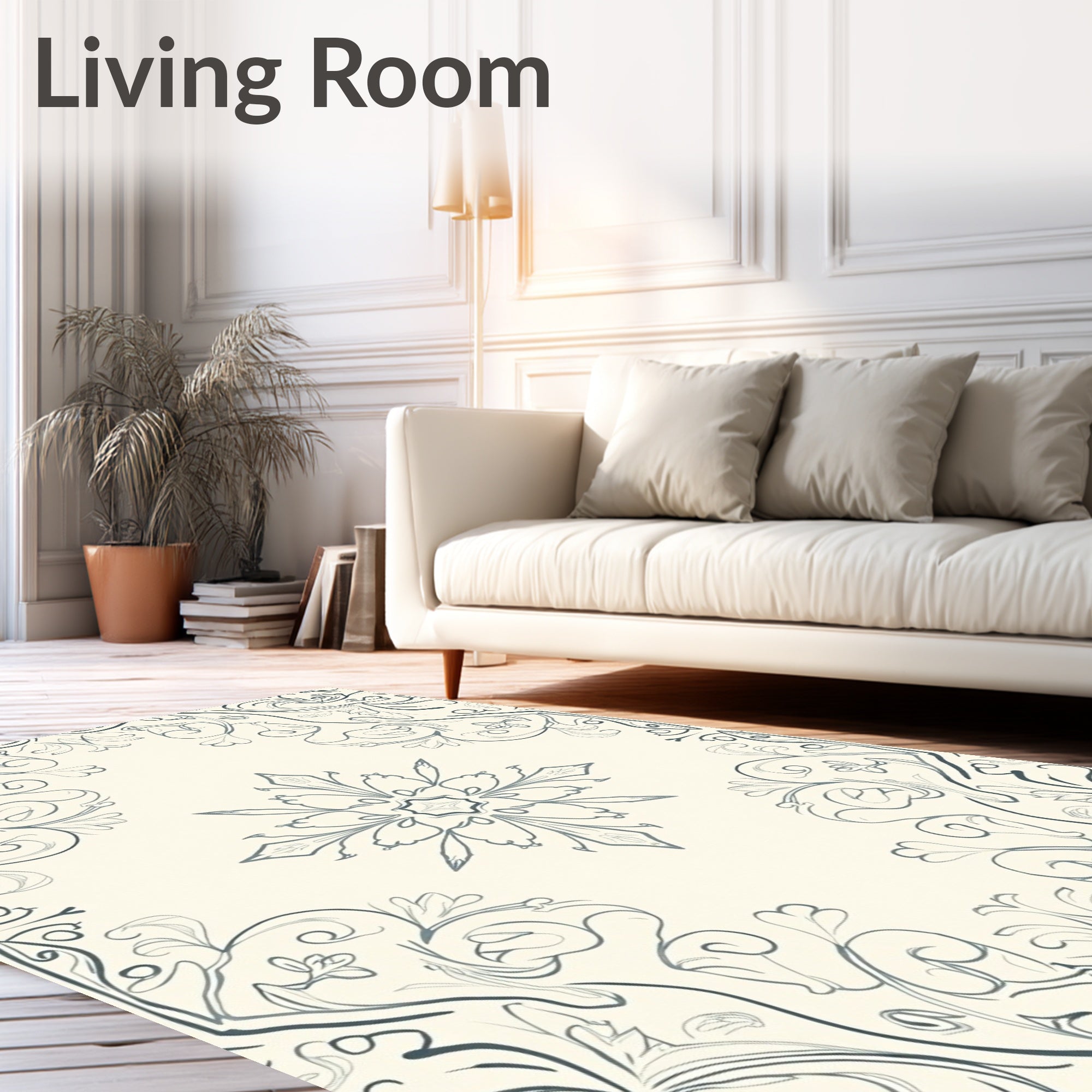 Cream and Blue Floral Medallion Rug