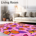 Vibrant Butterfly Garden Pink Background Rug