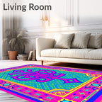 Vibrant Pink Teal Floral Frame Rug
