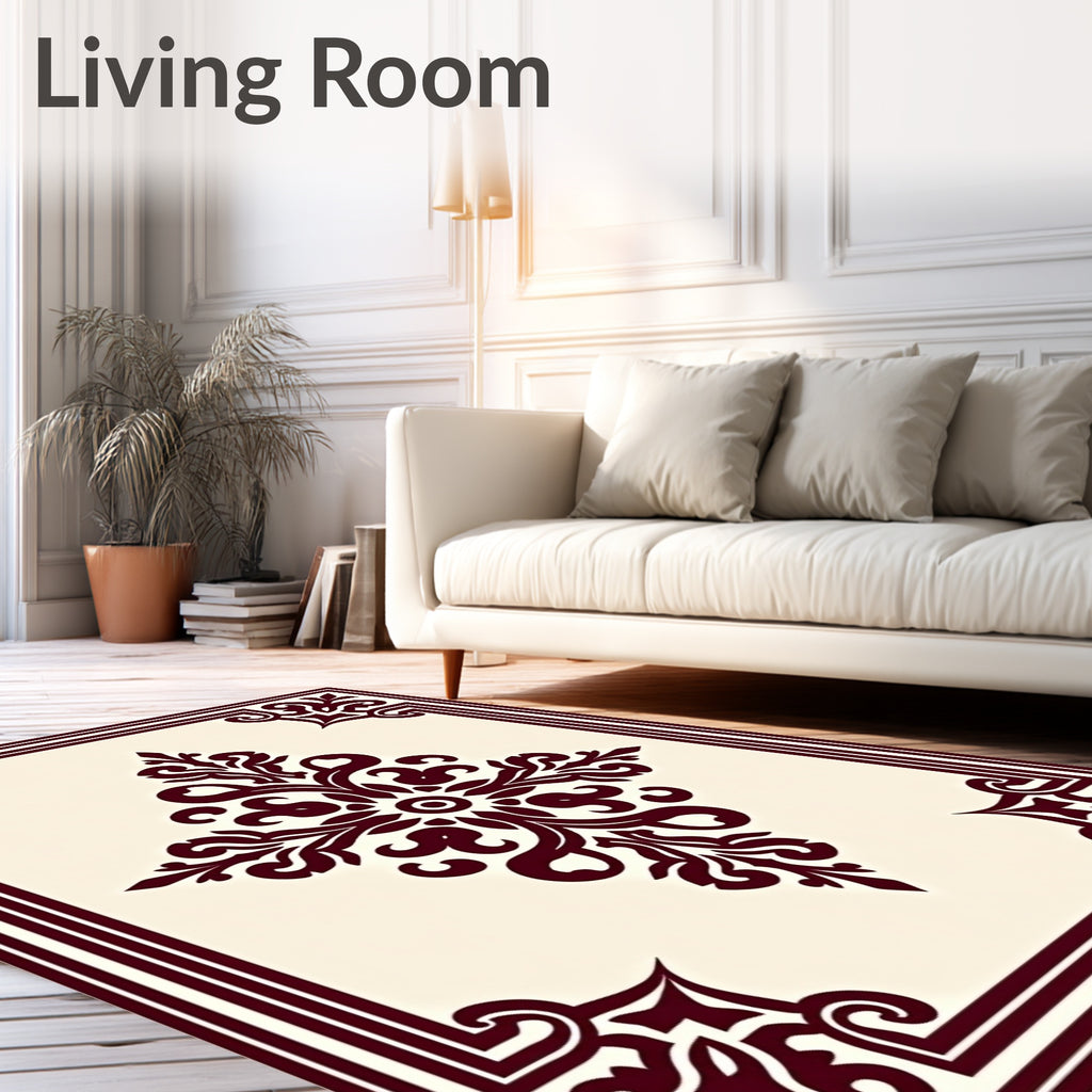 Deep Burgundy Medallion Cream Border Rug
