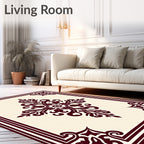Deep Burgundy Medallion Cream Border Rug