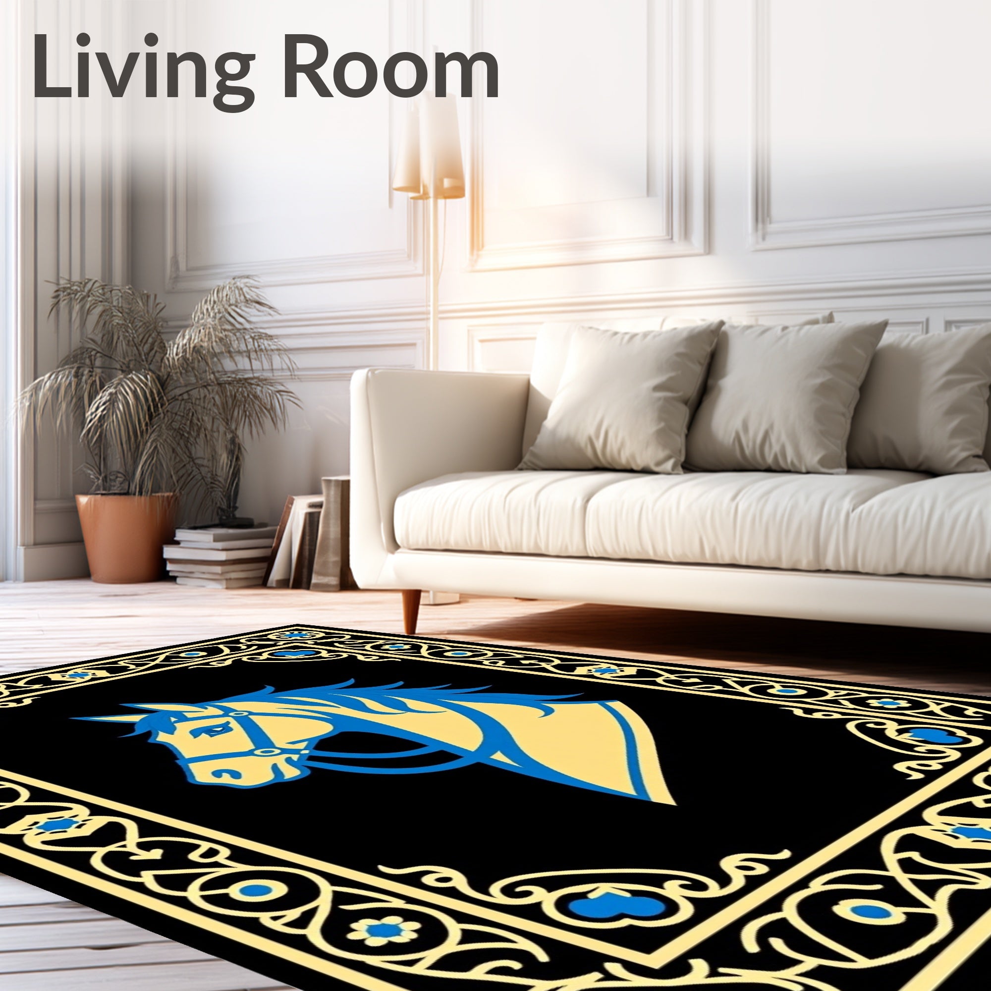 Yellow Blue Horse Regal Emblem Rug