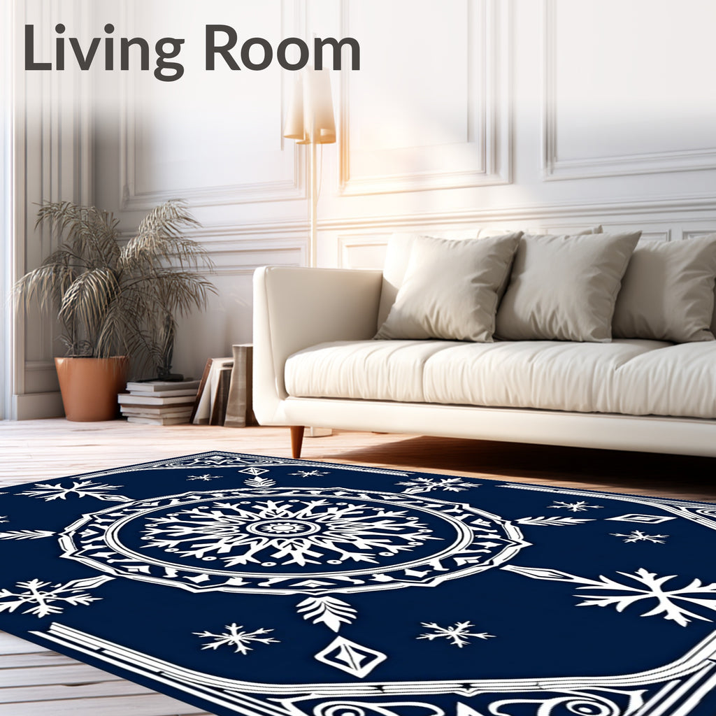 Midnight Blue Snowflake Mandala Rug