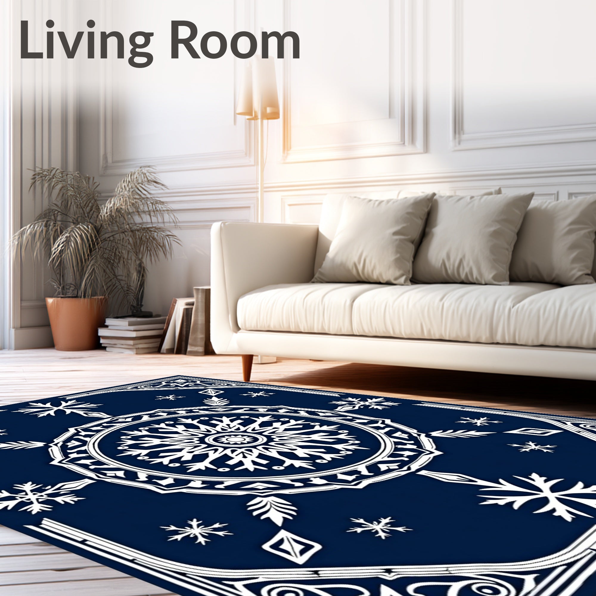 Midnight Blue Snowflake Mandala Rug