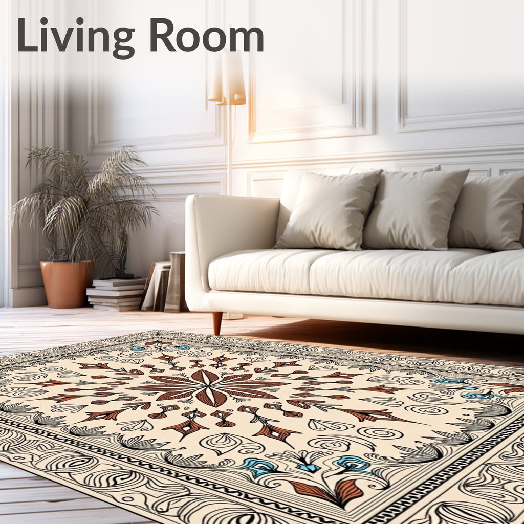 Crimson Floral Medallion With Blue Accents Rug