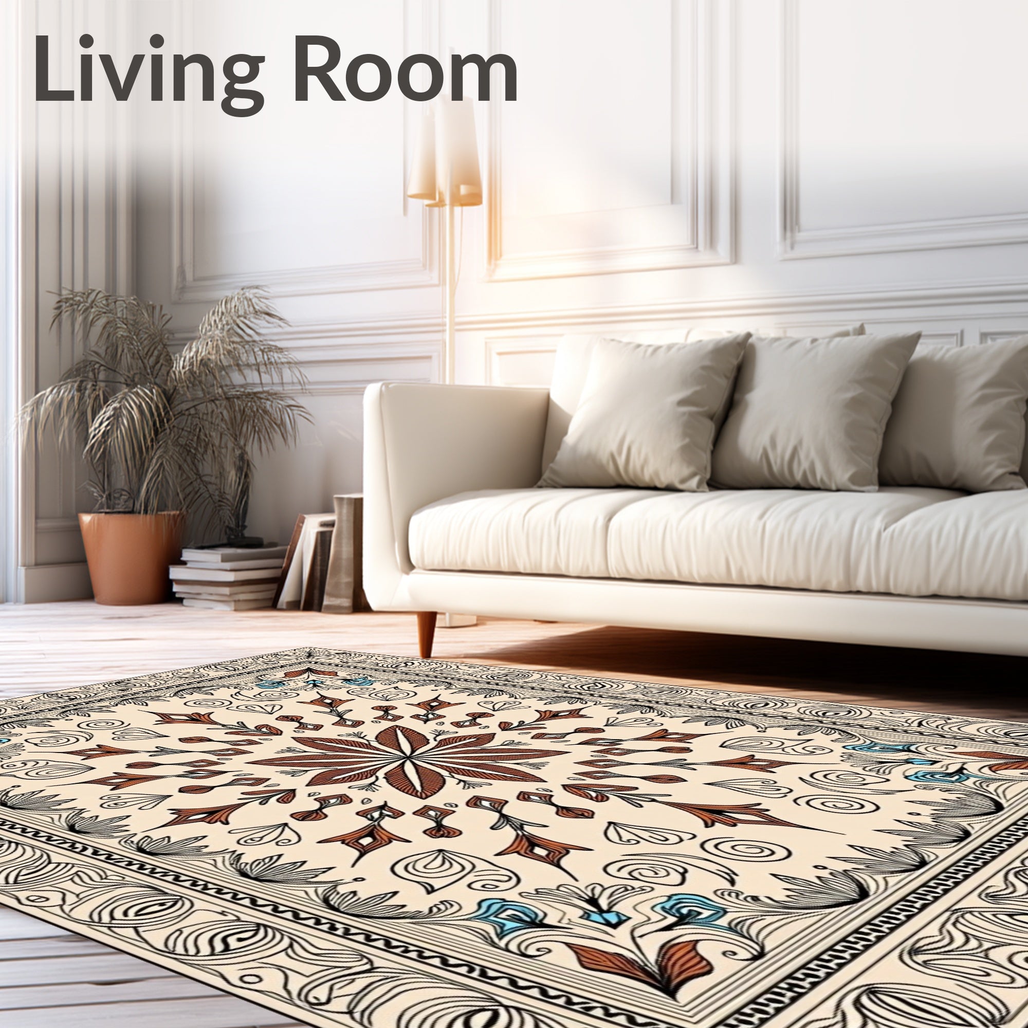 Crimson Floral Medallion With Blue Accents Rug