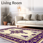 Rich Cream Purple Floral Medallion Rug