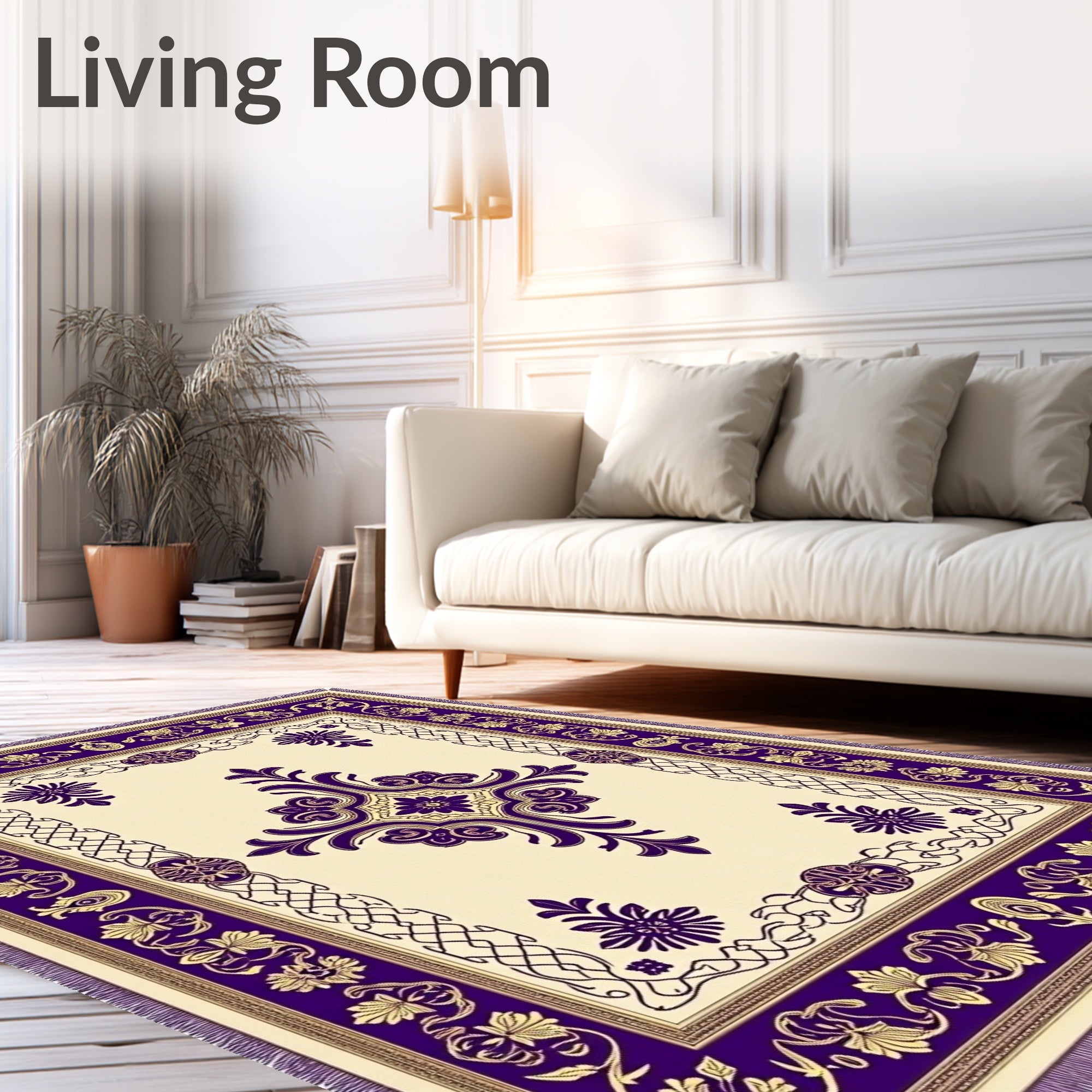 Rich Cream Purple Floral Medallion Rug