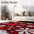 Red Cardinal Snowflake Winter Scene Rug