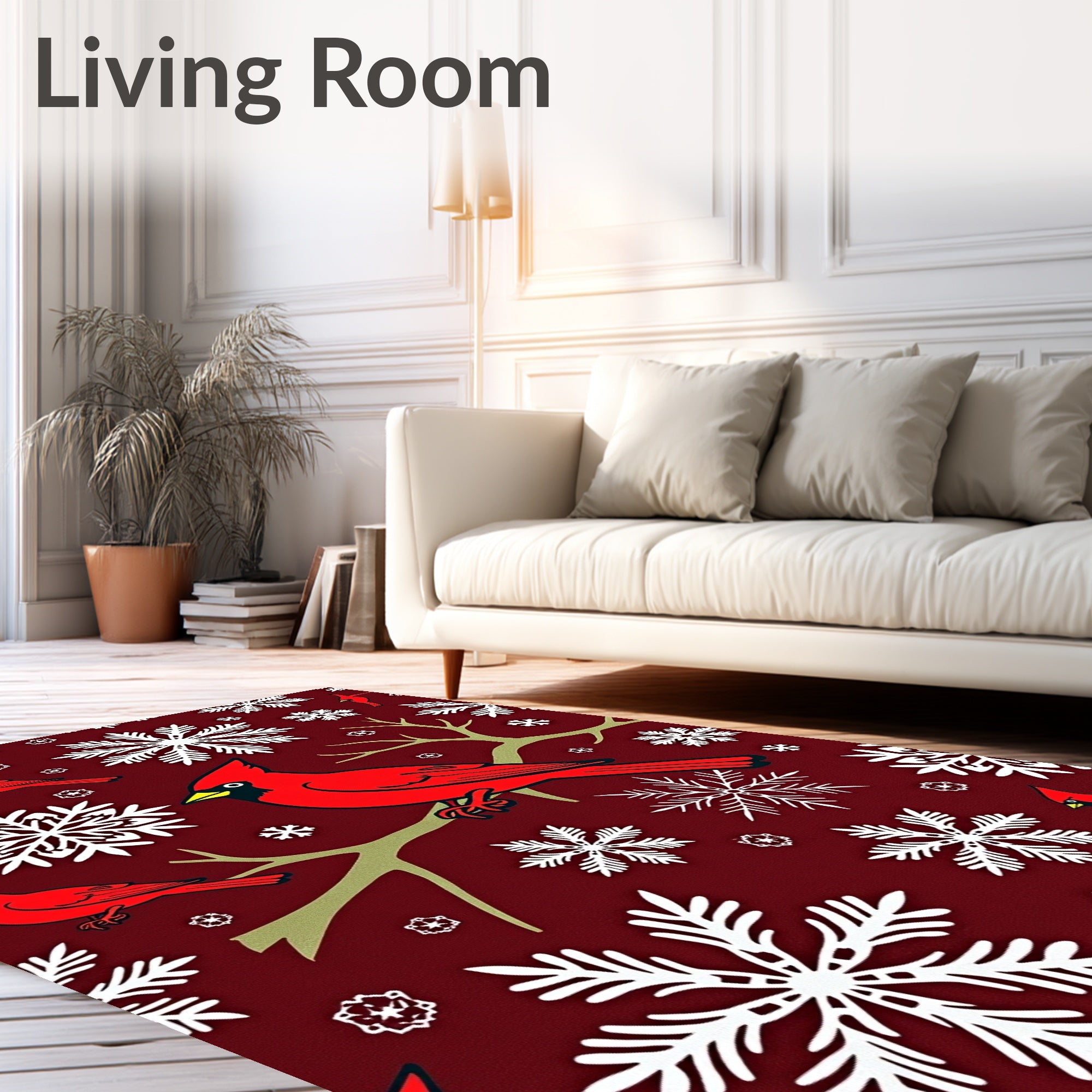 Red Cardinal Snowflake Winter Scene Rug