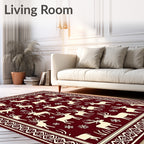 Crimson And Cream Reindeer Snowflakes Rug