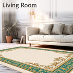 Ornate Teal and Gold Leaf Frame Rug