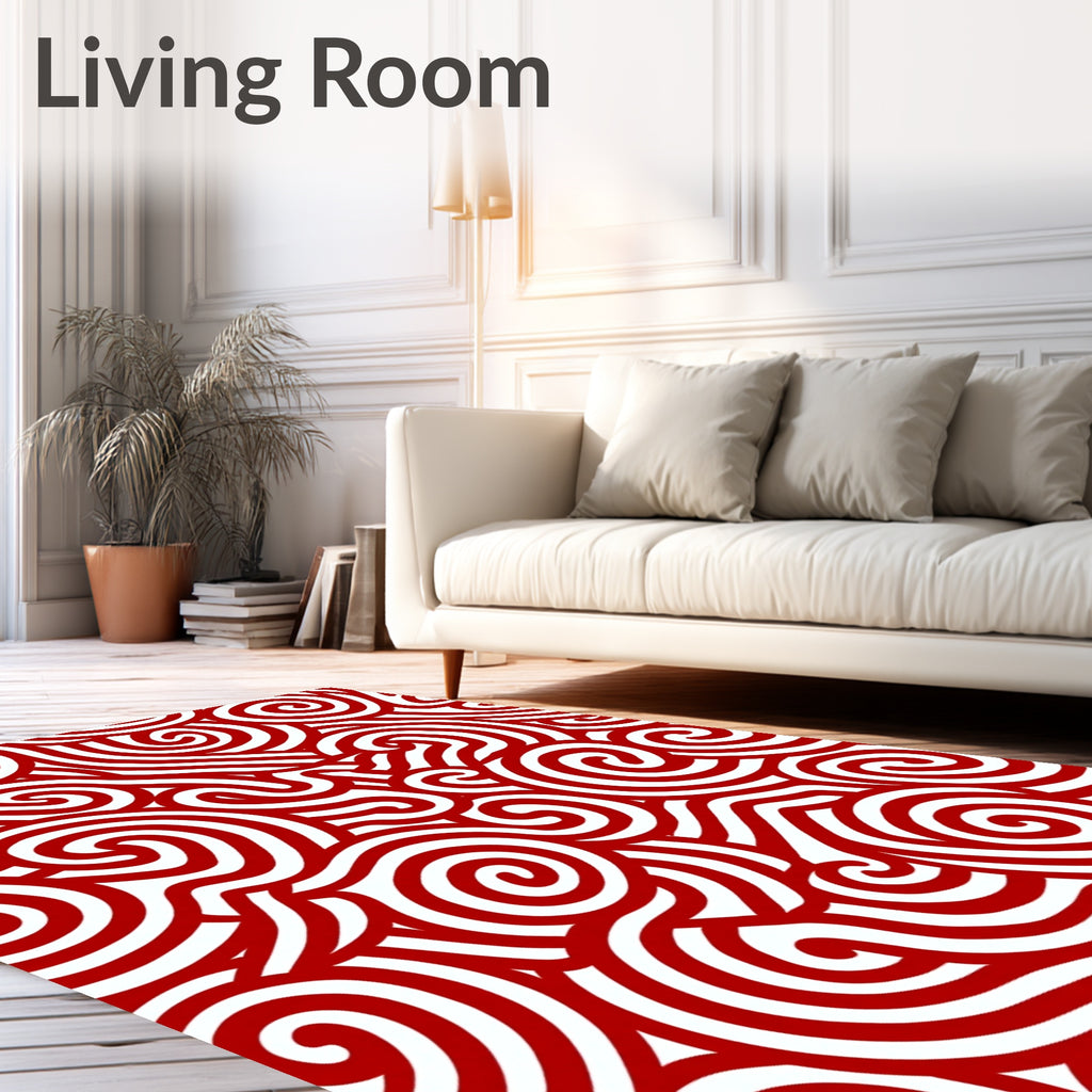 Crimson Swirl Line Abstract Rug