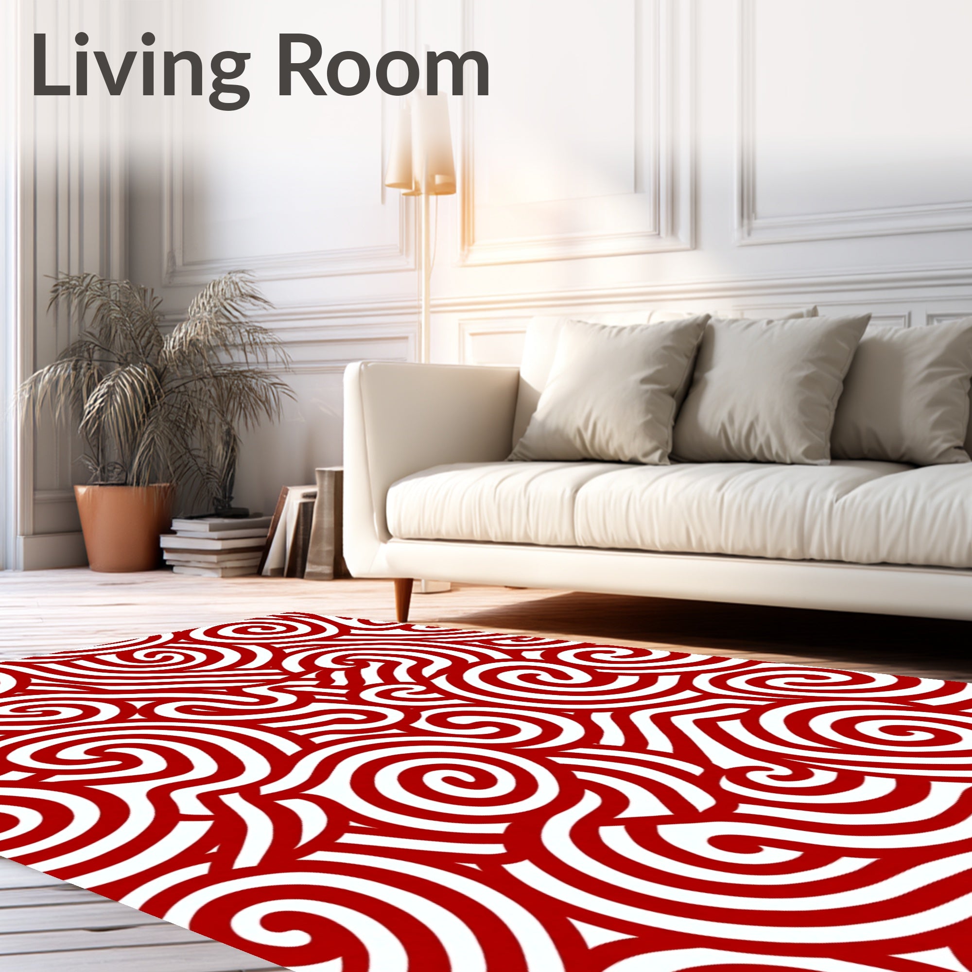 Crimson Swirl Line Abstract Rug