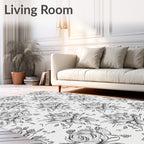 Monochromatic Line Art Rose Bouquet Rug