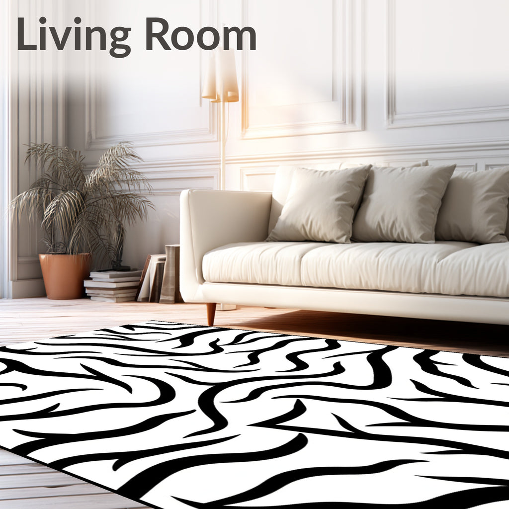 Bold Black White Animal Stripes Rug